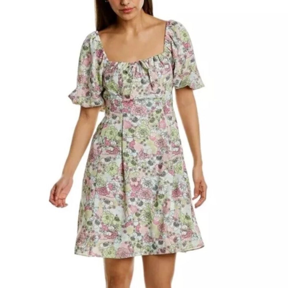 BCBGeneration Floral Garden Puff Sleeve Mini Dress Size Small